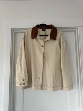 Miou Muse Cream Coat with Brown Corduroy Collar